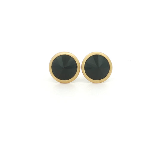 Black Spinel Round Bezel Earring 3.10ct 18K Yellow Gold