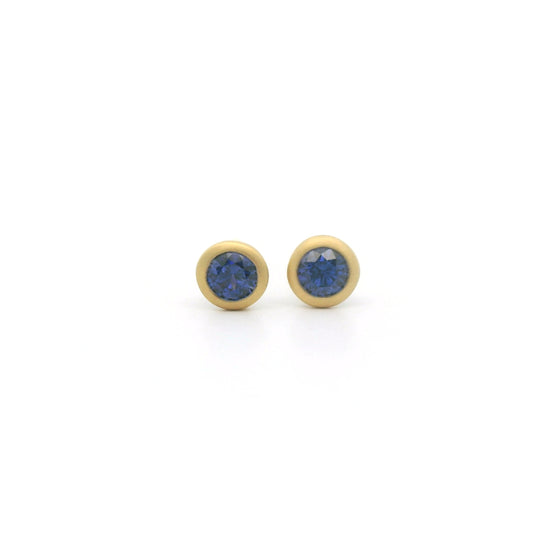 Blue Sapphire Round Bezel Earring 0.42ct 18K Yellow Gold