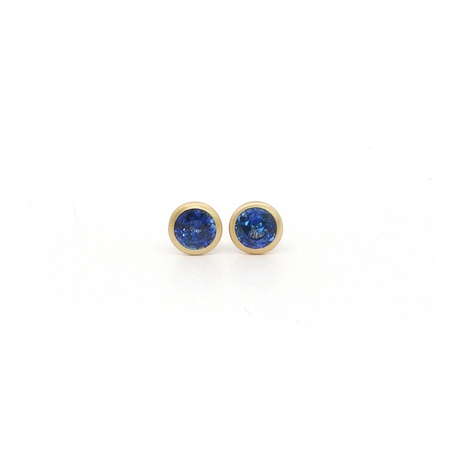 Blue Sapphire Round Bezel Earring 1.38ct 18K Yellow Gold