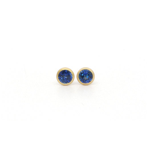 Blue Sapphire Round Bezel Earring 1.38ct 18K Yellow Gold