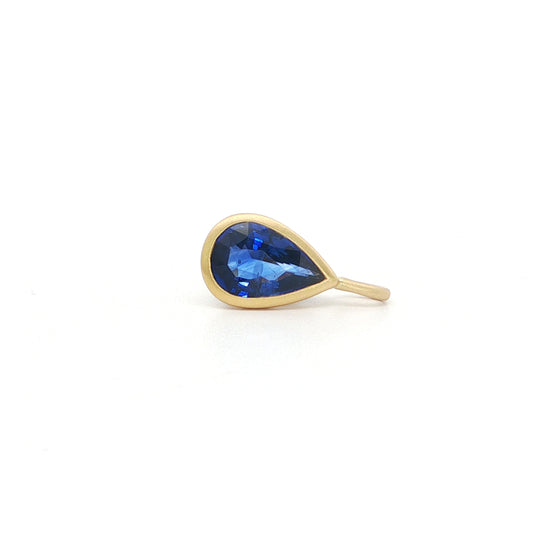 Blue Sapphire Pear Shape Bezel Pendant 1.53ct 18K Yellow Gold