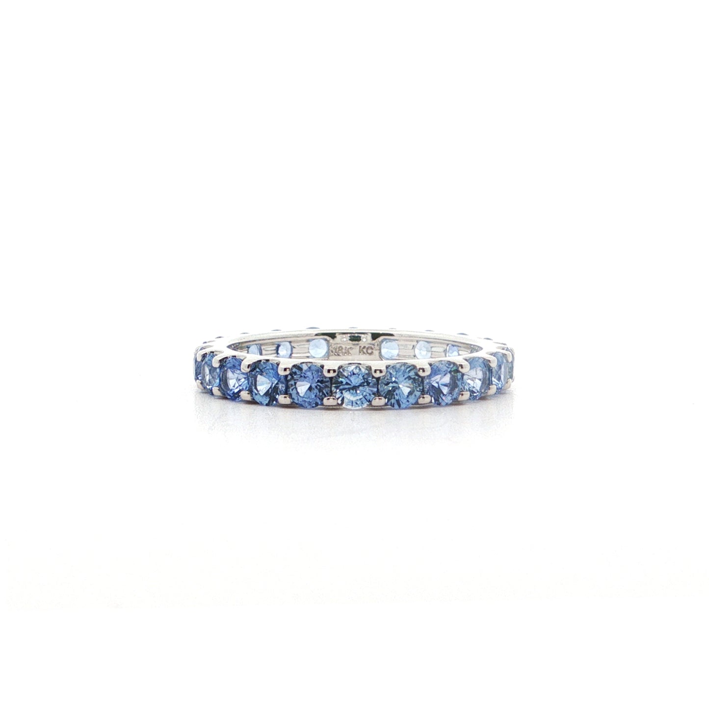 Blue Sapphire Round Eternity Band Ring 2.83ct 18K White Gold Size 8.5