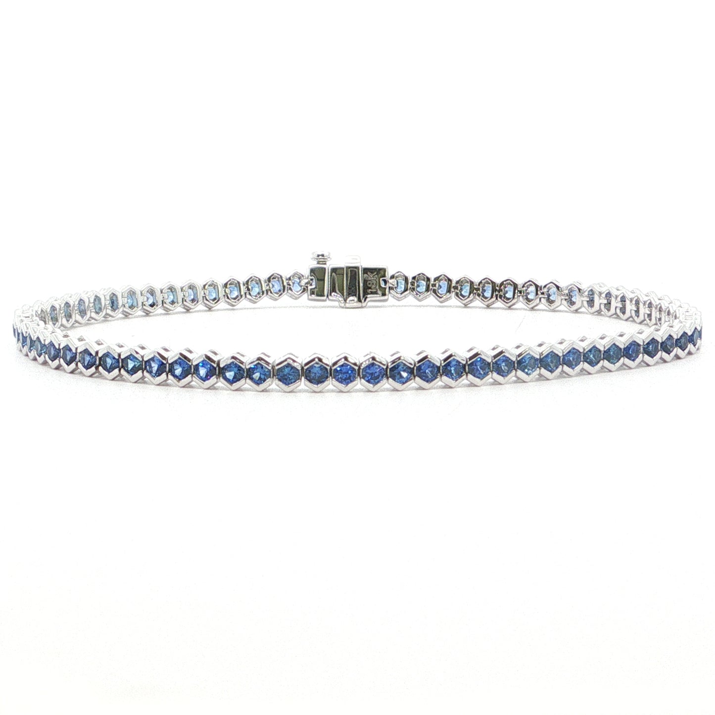 Blue Sapphire Round Tennis Hexagon Bracelet ~3.40ct 18K White Gold 7"