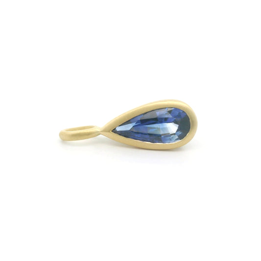 Blue Sapphire Pear Shape Bezel Pendant 0.85ct 18K Yellow Gold (3)