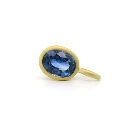 Blue Sapphire Oval Bezel Pendant 1.04ct 18K Yellow Gold