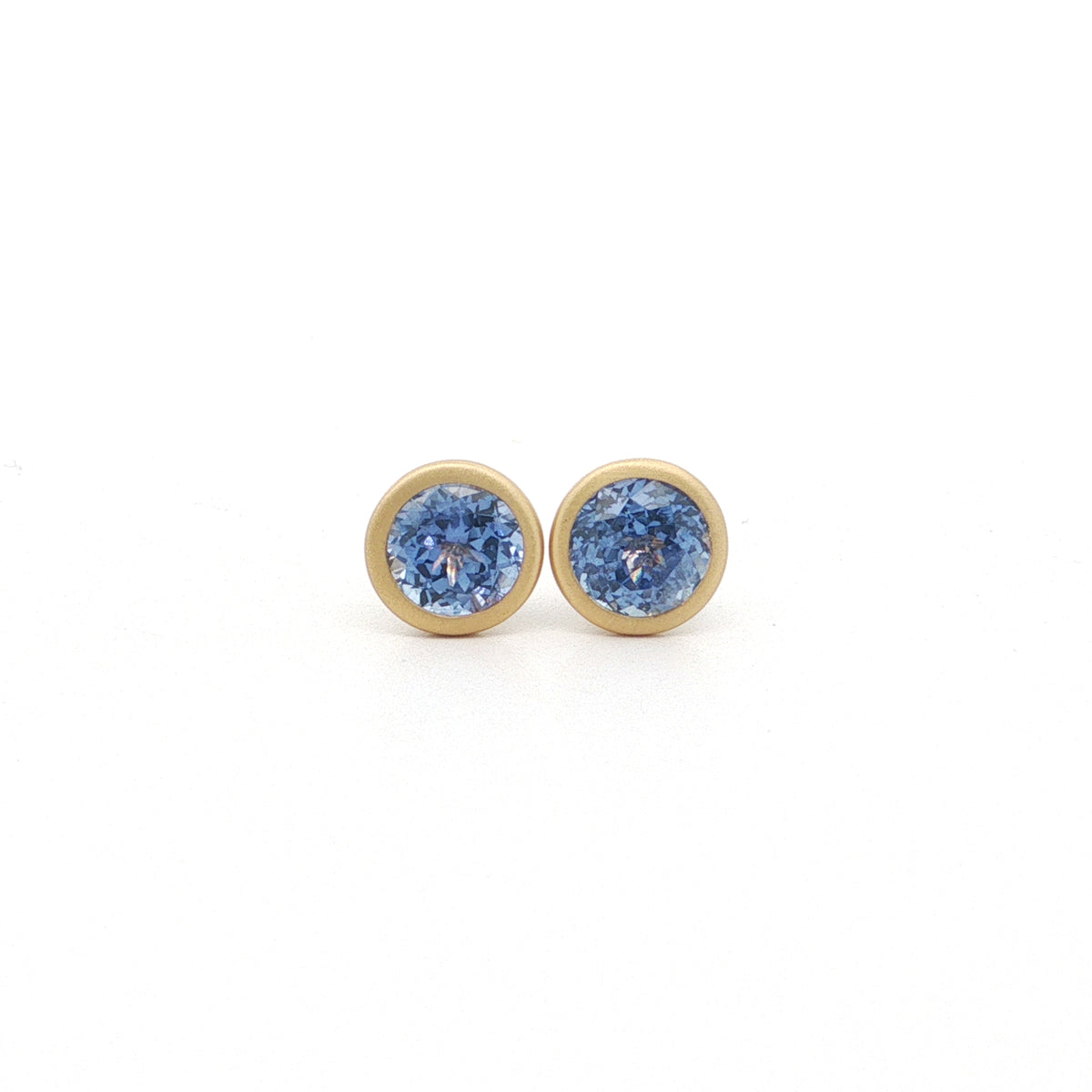 Blue Sapphire Round Bezel Earring 1.46ct 18K Yellow Gold