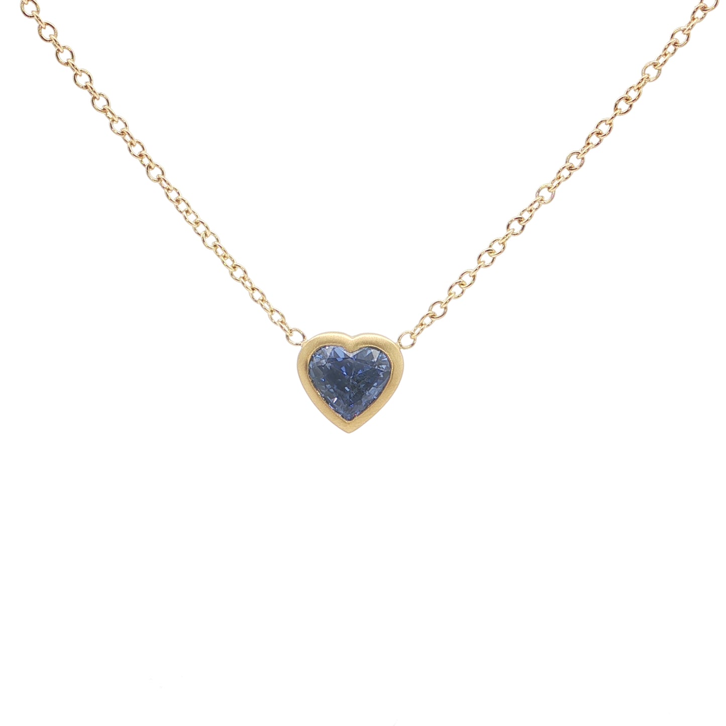 Blue Sapphire Heart Bezel Necklace 1.23ct 18K Yellow Gold