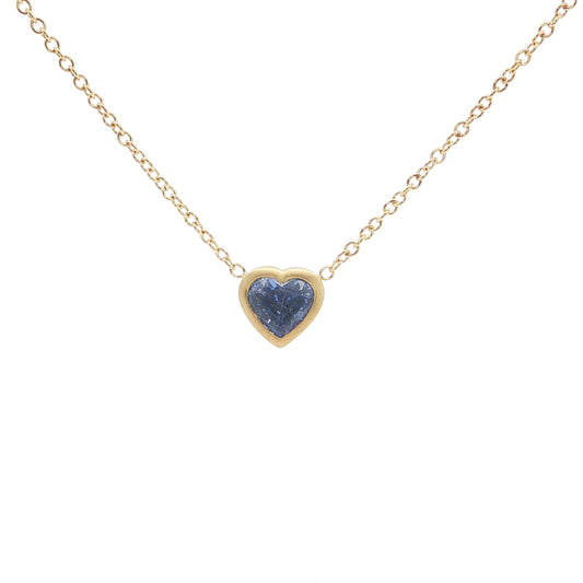 Blue Sapphire Heart Bezel Necklace 1.23ct 18K Yellow Gold