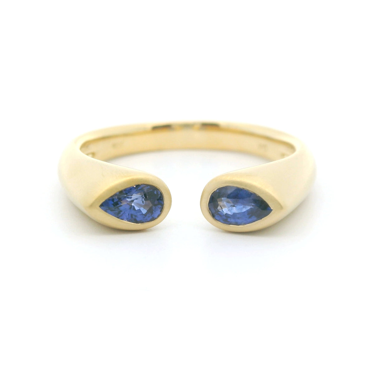 Blue Sapphire Pear Shape Hug Ring 0.50ct 18K Yellow Gold Size 7.25