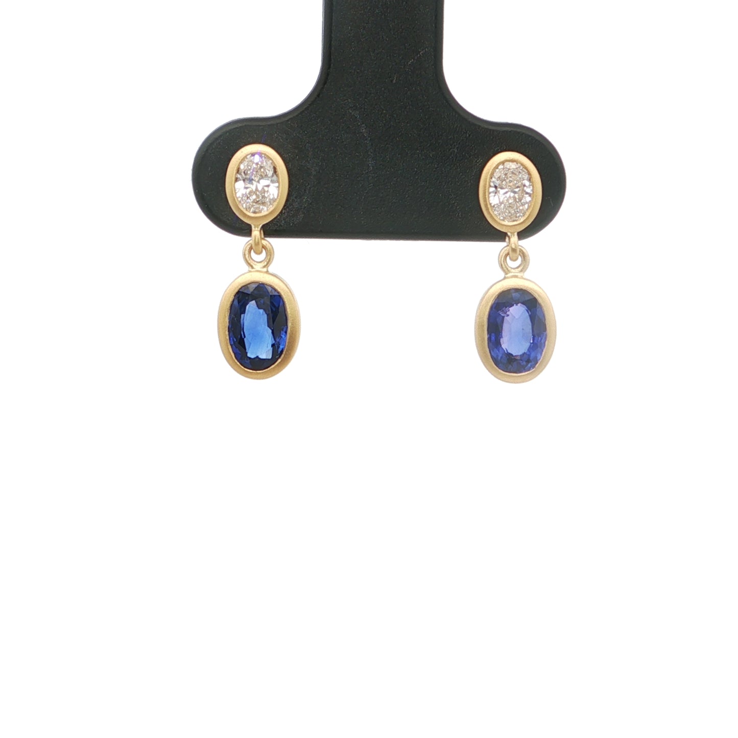 Blue Sapphire/Diamond Oval Bezel Earring 1.15/0.33ct 18K Yellow Gold