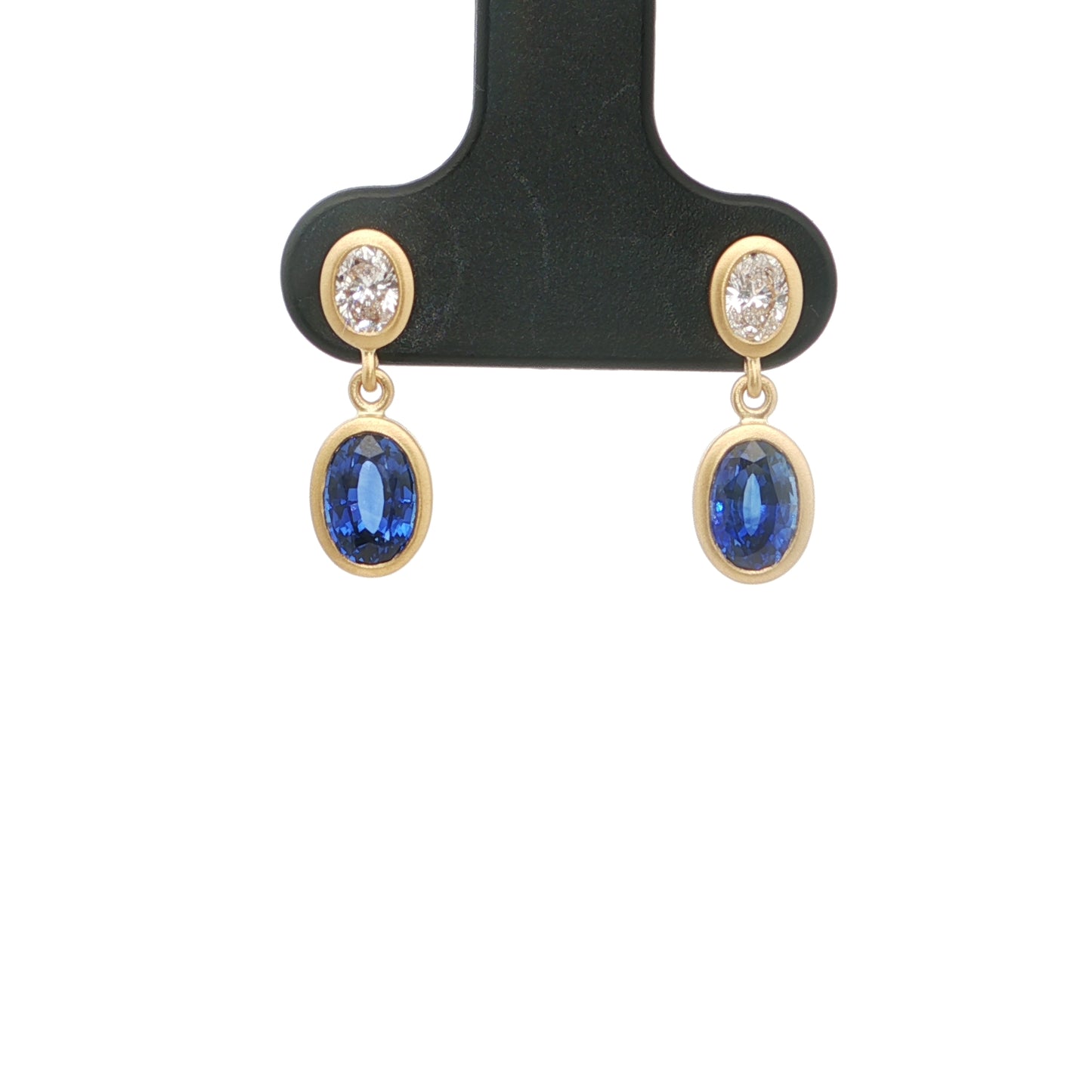 Blue Sapphire/Diamond Oval Bezel Earring 1.37/0.32ct 18K Yellow Gold