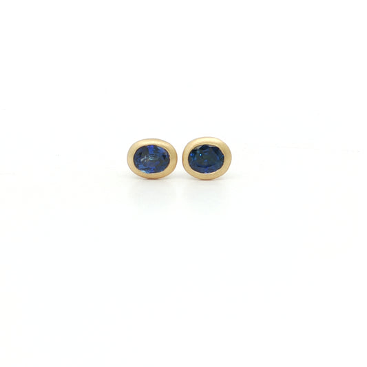 Blue Sapphire Oval Bezel Earring 0.71ct 18K Yellow Gold (3)