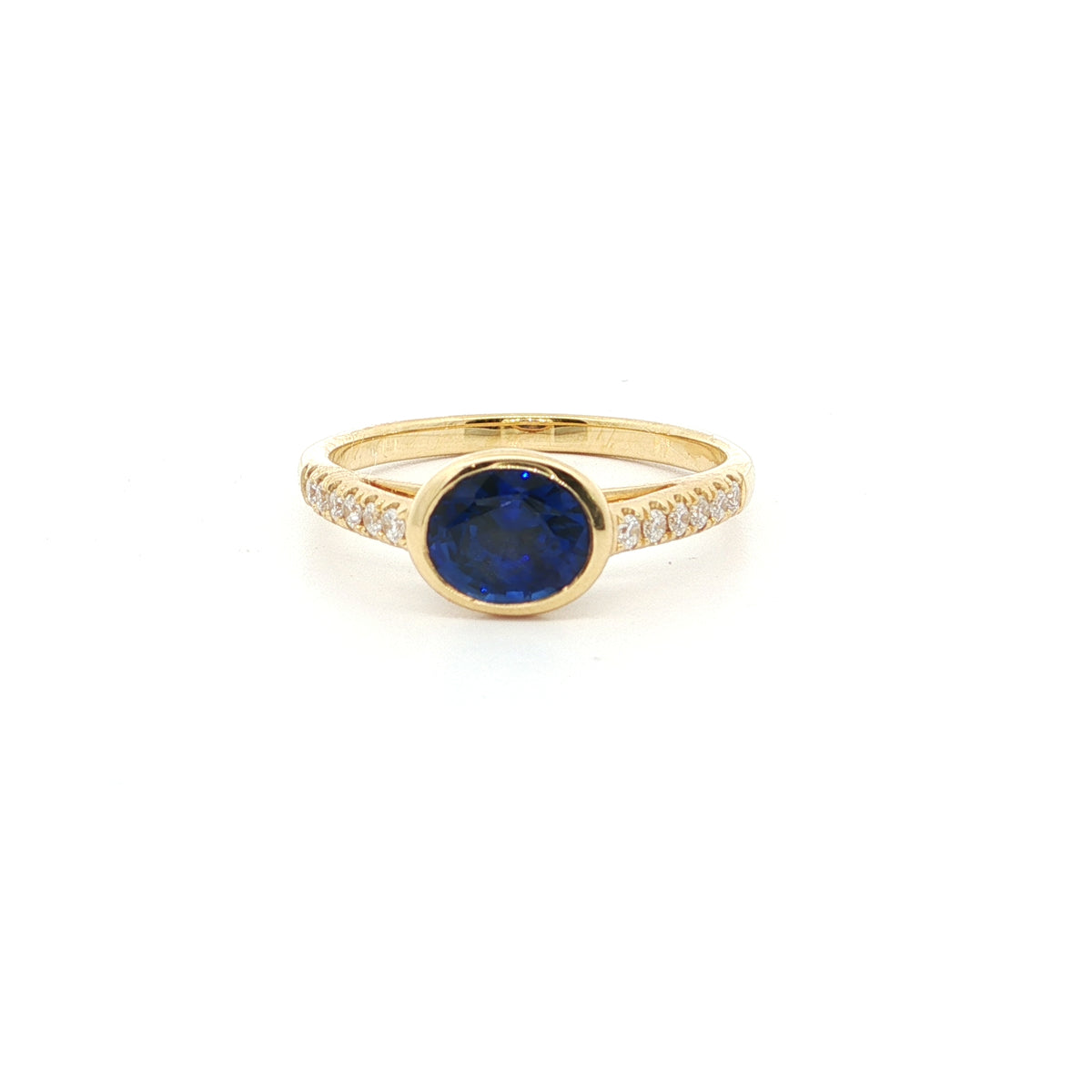 Blue Sapphire Oval Skinny Stack Ring 1.08/0.12ct 18K Yellow Gold Size 6.5