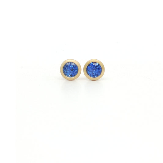 Blue Sapphire Round Bezel Earring 0.62ct 18K Yellow Gold