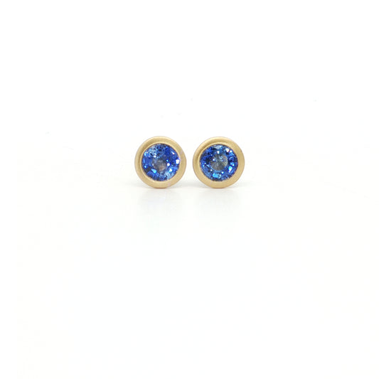 Blue Sapphire Round Bezel Earring 0.76ct 18K Yellow Gold