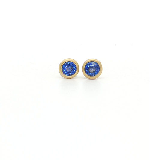Blue Sapphire Round Bezel Earring 0.78ct 18K Yellow Gold