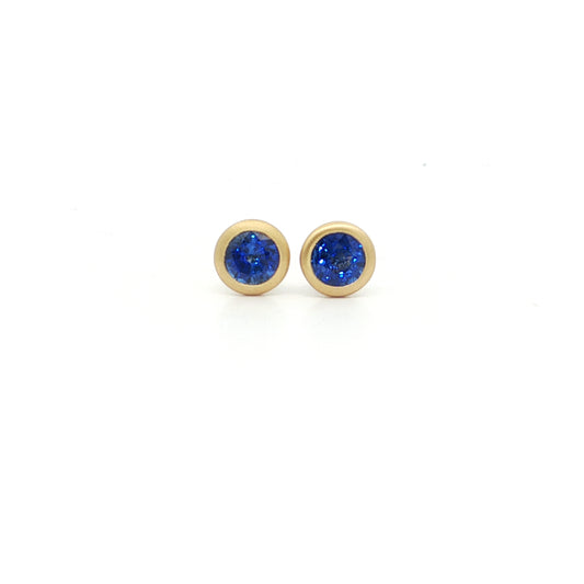 Blue Sapphire Round Bezel Earring 0.82ct 18K Yellow Gold