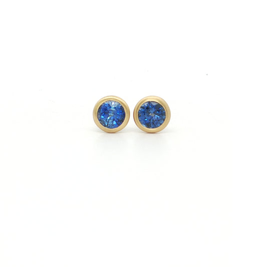 Blue Sapphire Round Bezel Earring 0.97ct 18K Yellow Gold (2)