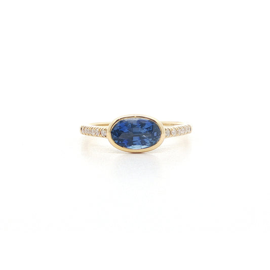 Blue Sapphire Oval Skinny Stack Ring 1.55/0.12ct 18K Yellow Gold Size 7