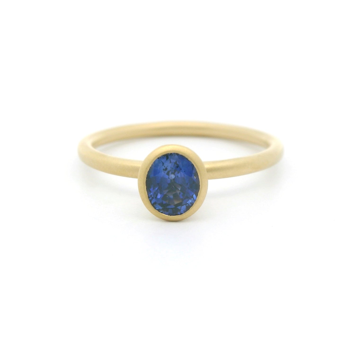 Blue Sapphire Oval Yumdrop Ring 0.65ct 18K Yellow Gold Size 7