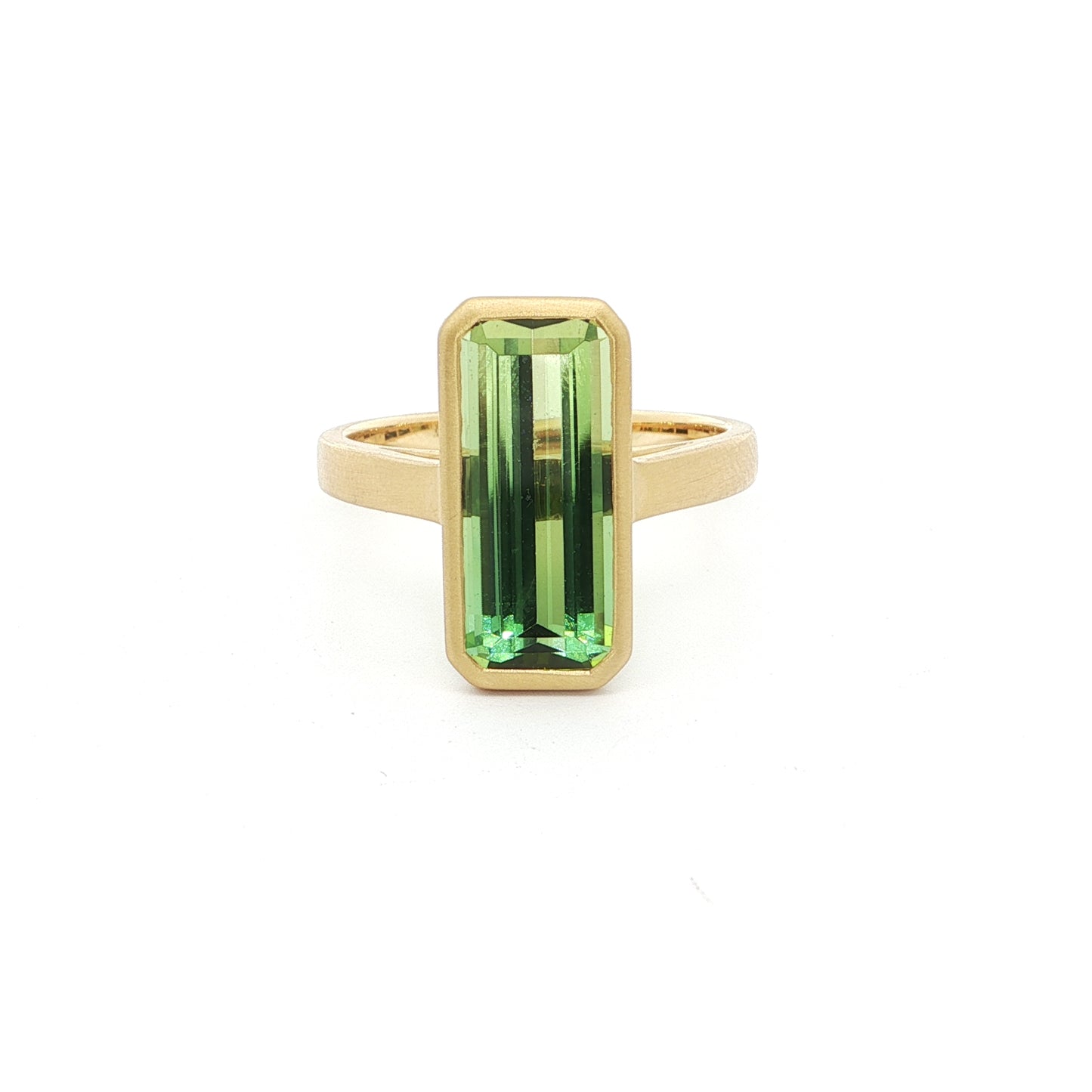 Bicolor Tourmaline Emerald Cut Bezel Ring 3.78ct 18K Yellow Gold Size 7