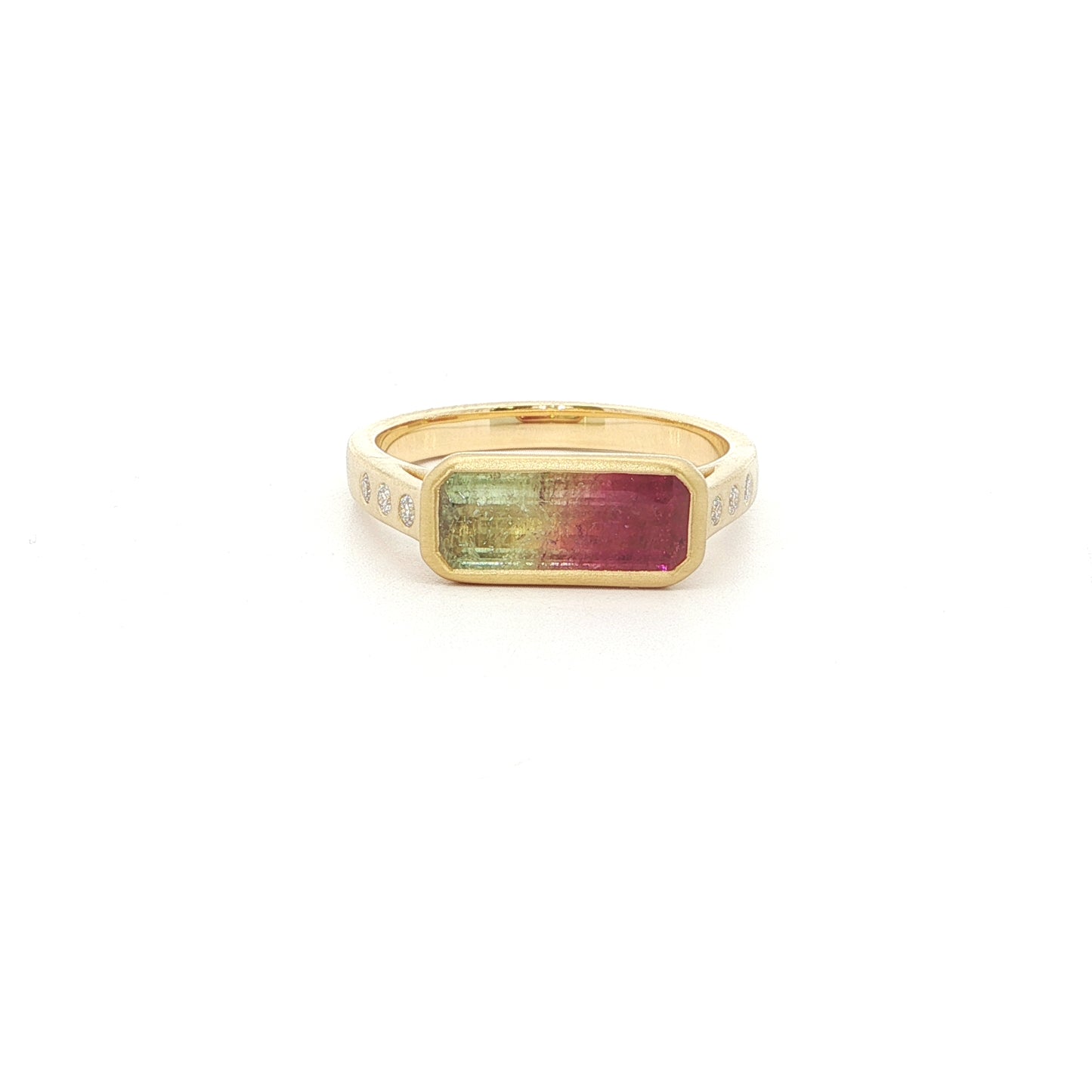Bicolor Tourmaline Emerald Cut Skinny Stack Ring 1.45/0.08ct 18K Yellow Gold (2) Size 7
