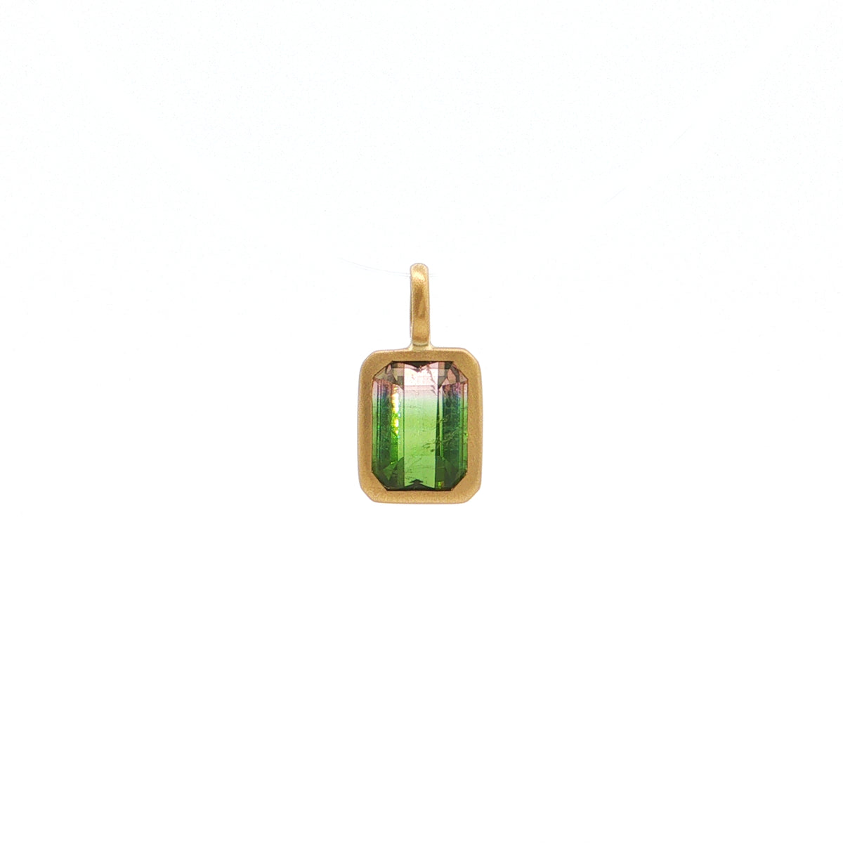 Bicolor Tourmaline Emerald Cut Bezel Pendant 1.33ct 18K Yellow Gold