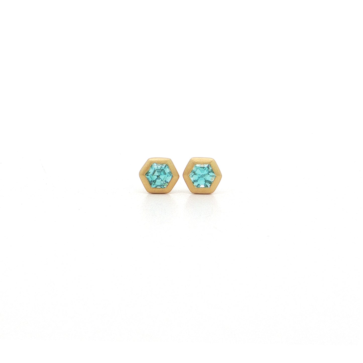 Blue Zircon Hexagon Bezel Earring 0.55ct 18K Yellow Gold