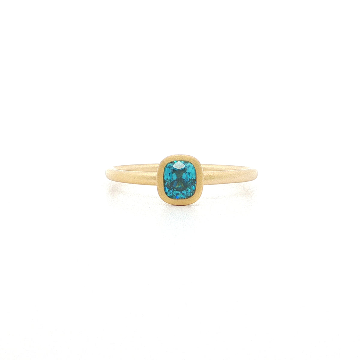 Blue Zircon Cushion Yumdrop Ring 0.70ct 18K Yellow Gold Size 7
