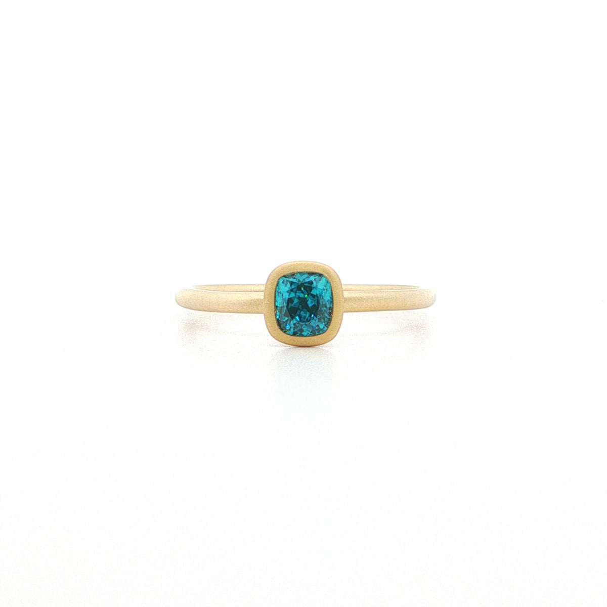Blue Zircon Cushion Yumdrop Ring 0.79ct 18K Yellow Gold Size 7