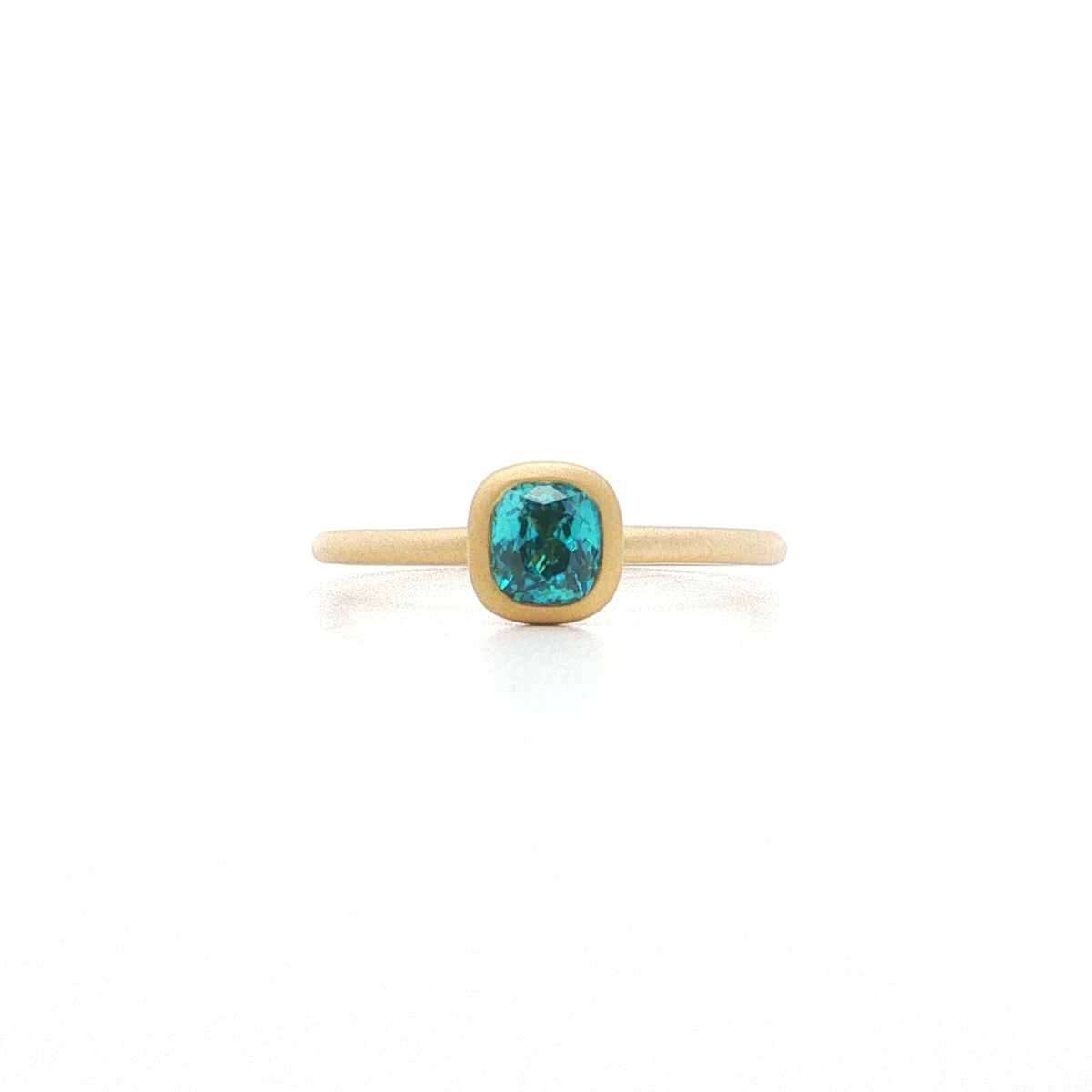 Blue Zircon Cushion Yumdrop Ring 0.80ct 18K Yellow Gold Size 7