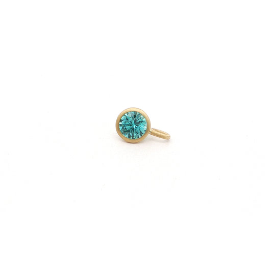 Blue Zircon Round Bezel Pendant 0.86ct 18K Yellow Gold