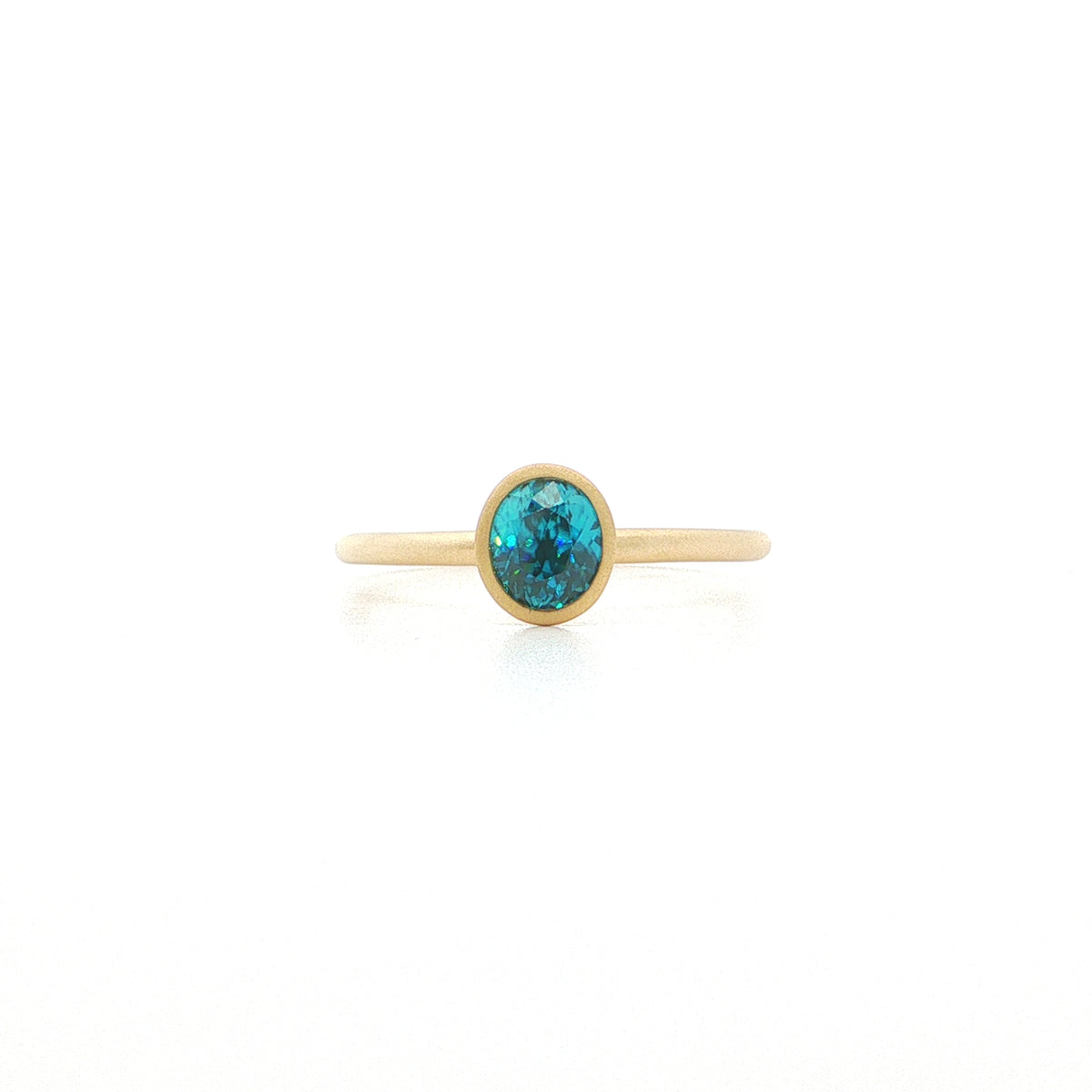 Blue Zircon Oval Yumdrop Ring 1.03ct 18K Yellow Gold Size 7