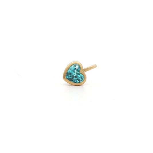 Blue Zircon Heart Bezel Pendant 1.05ct 18K Yellow Gold
