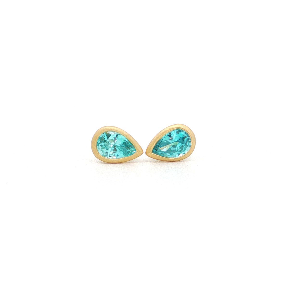 Blue Zircon Pear Shape Bezel Earring 1.19ct 18K Yellow Gold