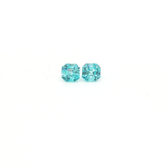 Cambodian Blue Zircon Asscher Matched Pair 1.80ct (H) 4.9x4.8mm 80pct