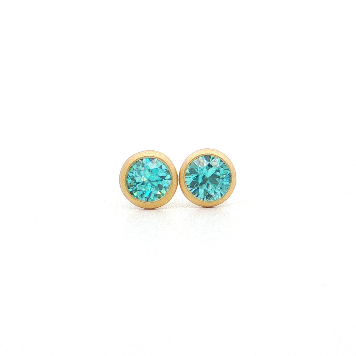 Blue Zircon Round Bezel Earring 1.89ct 18K Yellow Gold
