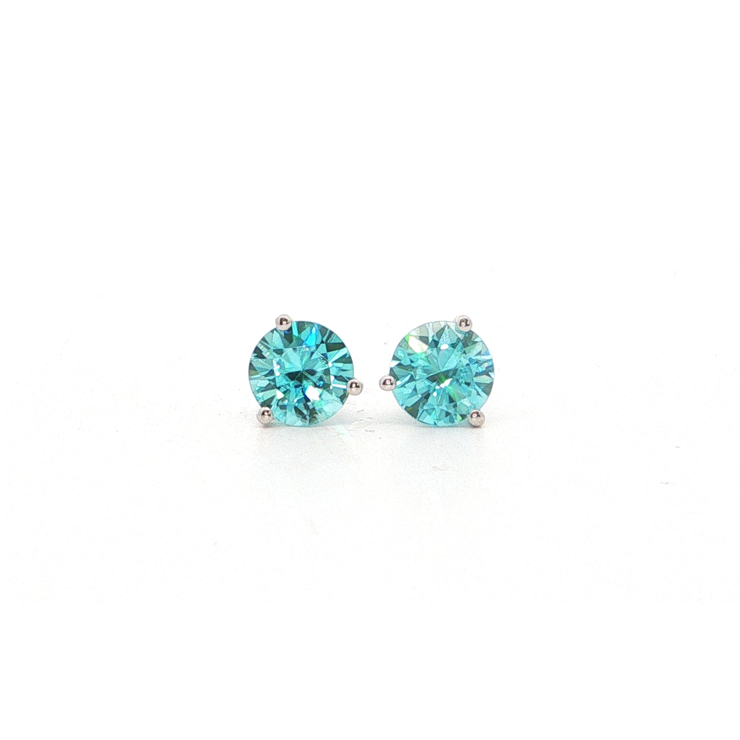 Blue Zircon Round Martini Studs Earring 2.22ct 18K White Gold