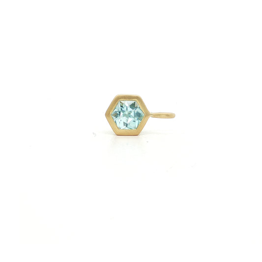 Blue Zircon Hexagon Bezel Pendant 1.26ct 18K Yellow Gold