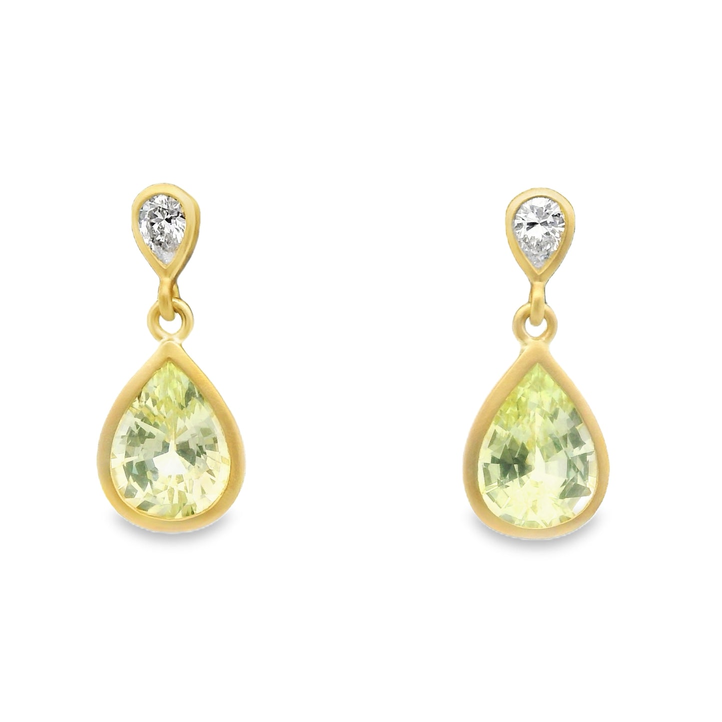 Chrysoberyl/Diamond Pear Shape Bezel Earring 0.13/0.16ct 18K Yellow Gold