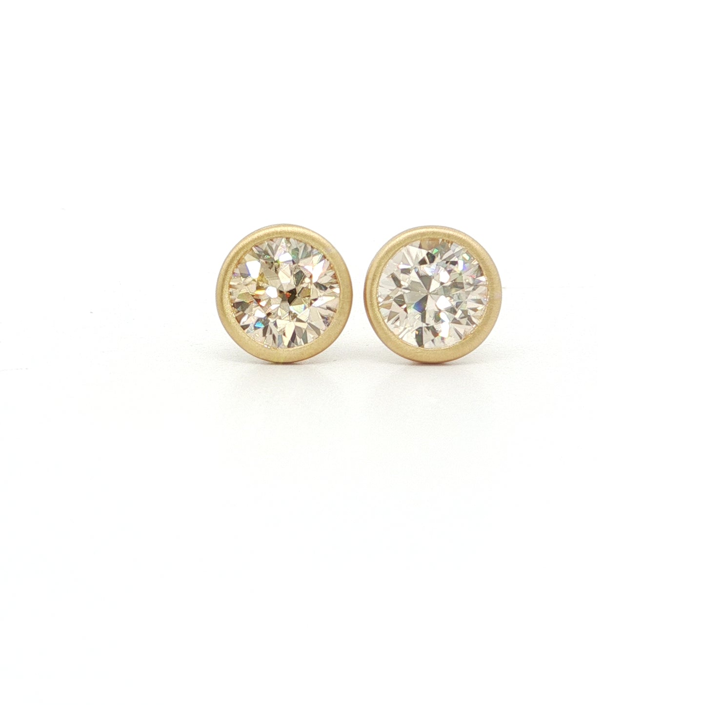 Champagne Zircon Round Bezel Earring 3.76ct 18K Yellow Gold
