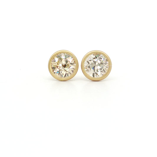 Champagne Zircon Round Bezel Earring 3.76ct 18K Yellow Gold