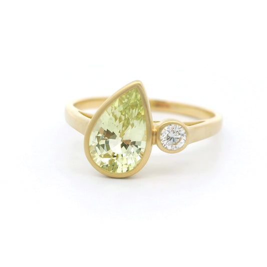Chrysoberyl/Diamond Pear Shape 2 Stone Ring 1.57/0.08ct 18K Yellow Gold Size 7