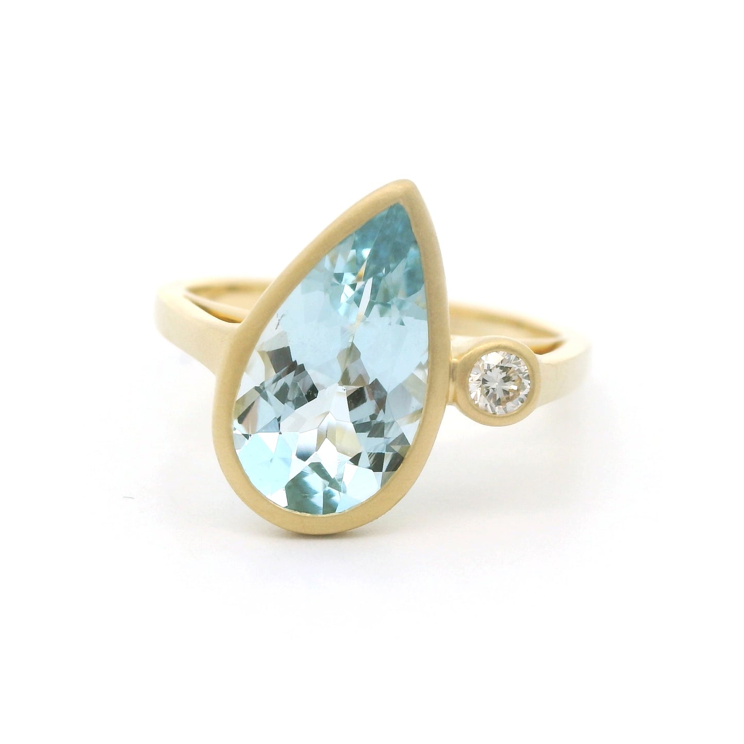 Aquamarine/Diamond Pear Shape 2 Stone Ring 2.00/0.08ct 18K Yellow Gold Size 7
