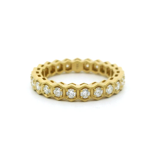 Diamond Round Eternity Band Hexagon Ring 0.95ct 18K Yellow Gold Size 7