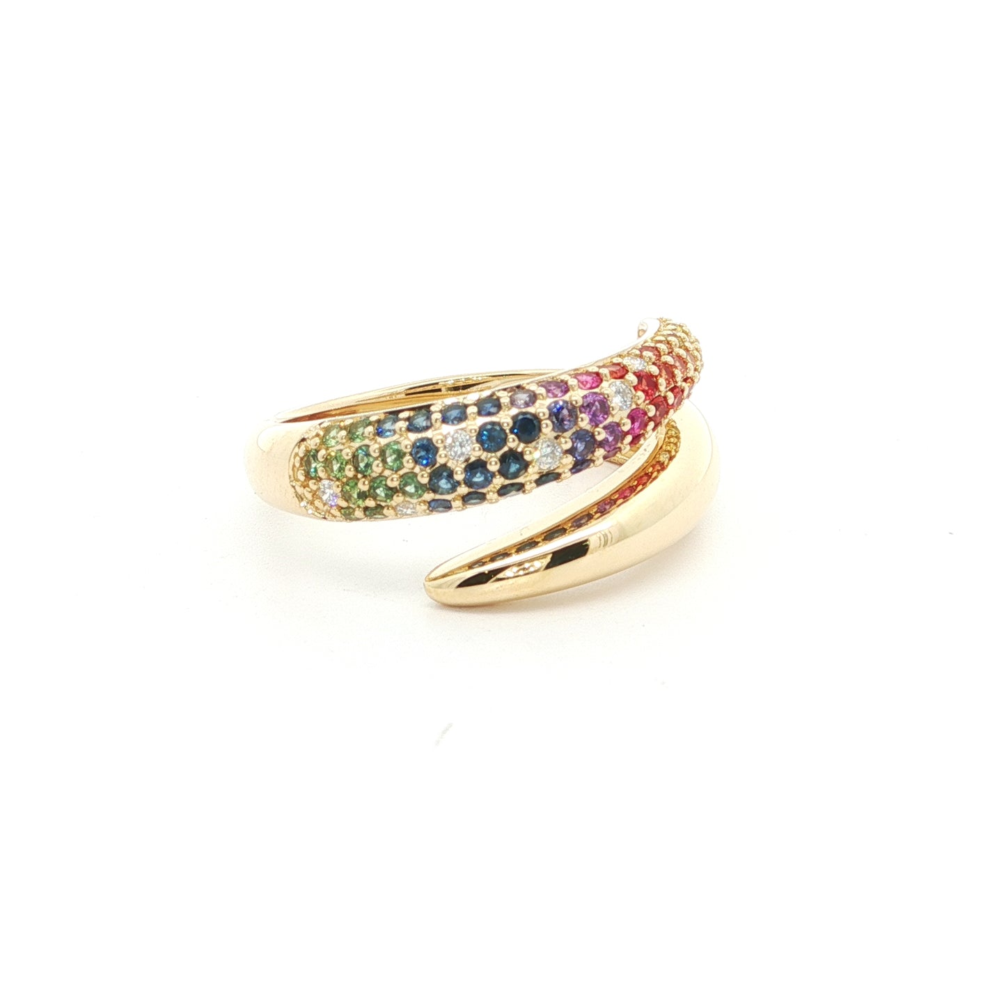 Rainbow/Diamond Pave Snake Ring 0.60/0.08ct 18K Yellow Gold Size 7