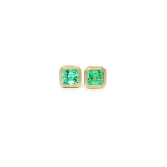 Emerald Asscher Bezel Earring 0.70ct 18K Yellow Gold