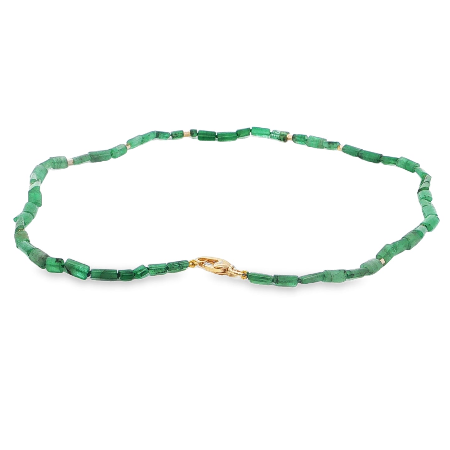 Emerald Bead Necklace 56.55ct 18K Yellow Gold
