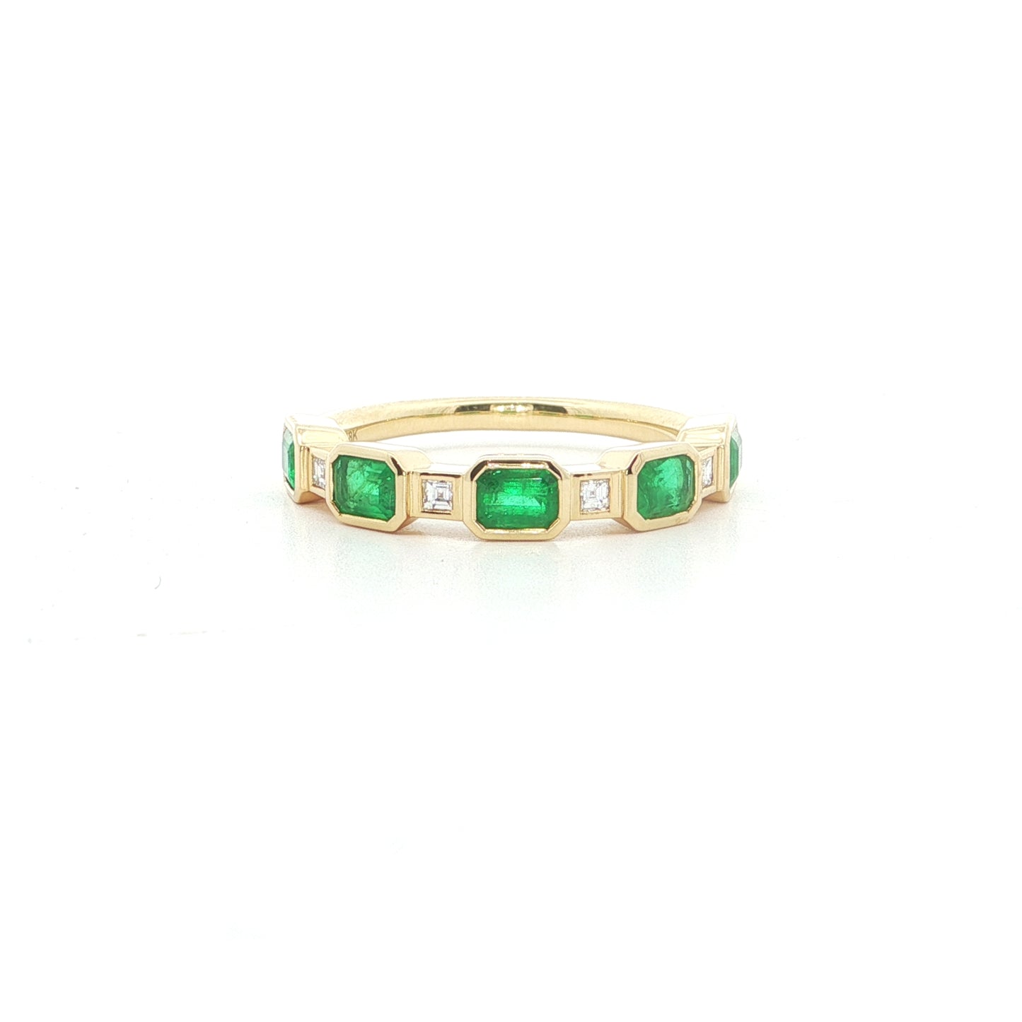 Emerald/Diamond Emerald Cut 5 Stone Ring 0.99/0.10ct 18K Yellow Gold Size 7