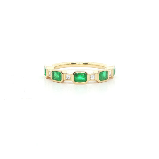 Emerald/Diamond Emerald Cut 5 Stone Ring 0.99/0.10ct 18K Yellow Gold Size 7